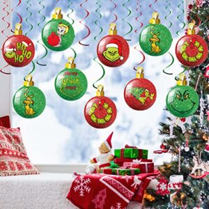 Whaline 30Pcs Christmas Ball Paper Hanging Swirls Decoration Foil Red Green Ceiling Swirl Funny Cartoon Character Spiral Streamer Ornament for Xmas Party Wall Decoration Supplies