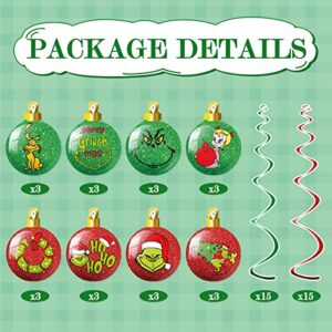 Whaline 30Pcs Christmas Ball Paper Hanging Swirls Decoration Foil Red Green Ceiling Swirl Funny Cartoon Character Spiral Streamer Ornament for Xmas Party Wall Decoration Supplies