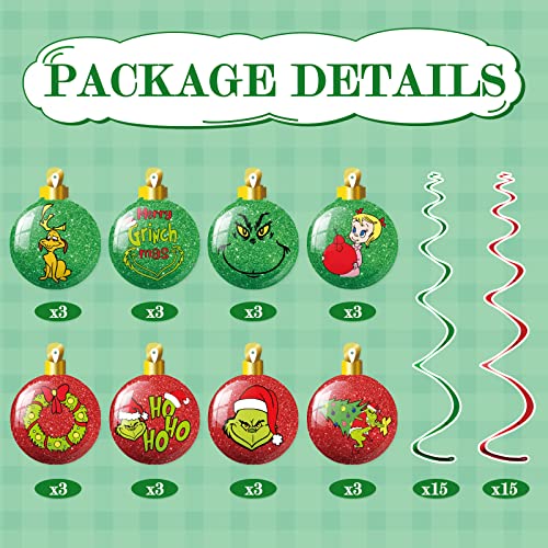 Whaline 30Pcs Christmas Ball Paper Hanging Swirls Decoration Foil Red Green Ceiling Swirl Funny Cartoon Character Spiral Streamer Ornament for Xmas Party Wall Decoration Supplies