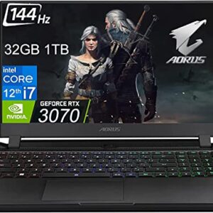 GIGABYTE AORUS 5 SE4 15.6" FHD 144Hz (Intel 12th Gen i7-12700H, 32GB RAM, 1TB SSD, GeForce RTX 3070 8GB) Thin Bezel, IPS 3A Gaming Laptop, Thunderbolt 4, RGB Backlit Keyboard, Win 11 Home