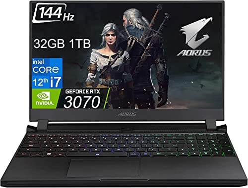 GIGABYTE AORUS 5 SE4 15.6" FHD 144Hz (Intel 12th Gen i7-12700H, 32GB RAM, 1TB SSD, GeForce RTX 3070 8GB) Thin Bezel, IPS 3A Gaming Laptop, Thunderbolt 4, RGB Backlit Keyboard, Win 11 Home