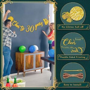 30th Birthday Decorations Banner & Cake Topper and Cupcake Topper Set, Cheers to 30 Years Birthday Party Supplies Gold Glitter Banner with 25 Pcs Cake and Cupcake Decor for Women and Men