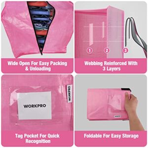 WORKPRO 6 Pack Extra Large Moving Bags with Zippers & Carrying Handles Backpack Straps, Heavy-Duty Storage Tote for Space Saving Moving Storage - Pink