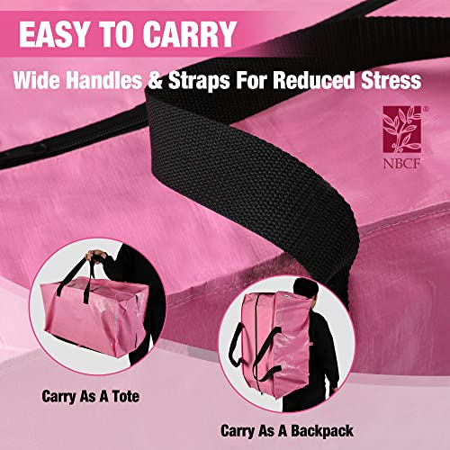 WORKPRO 6 Pack Extra Large Moving Bags with Zippers & Carrying Handles Backpack Straps, Heavy-Duty Storage Tote for Space Saving Moving Storage - Pink