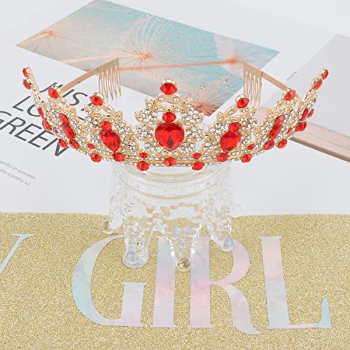 Gold Birthday Girl Sash & Red Crystal Crown Set, Didder Birthday Crown Birthday Tiara for Women Birthday Crowns for Women Girls Birthday Sash and Tiara for Women Happy Birthday Gift