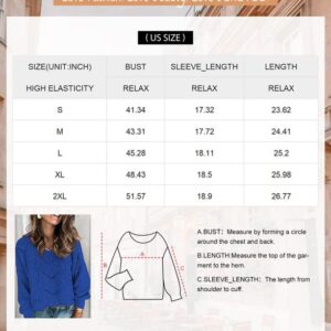 Dokotoo Womens Ladies Cute Fashion Casual Loose Winter Fall 2023 Color Block Hollow Out Chunky Cable Knit V Neck Long Sleeve Sweaters Pullover Dusty Blue Large