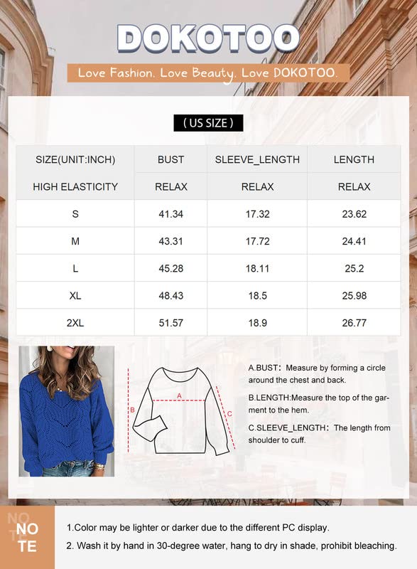 Dokotoo Womens Ladies Cute Fashion Casual Loose Winter Fall 2023 Color Block Hollow Out Chunky Cable Knit V Neck Long Sleeve Sweaters Pullover Dusty Blue Large