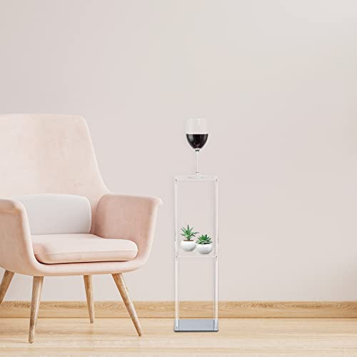 Aquiver Small Acrylic Drink Table - Square Sofa Side Table for Small Space, Living Room, Bedroom - Metal Base, 7'' L x 7'' W x 24'' H