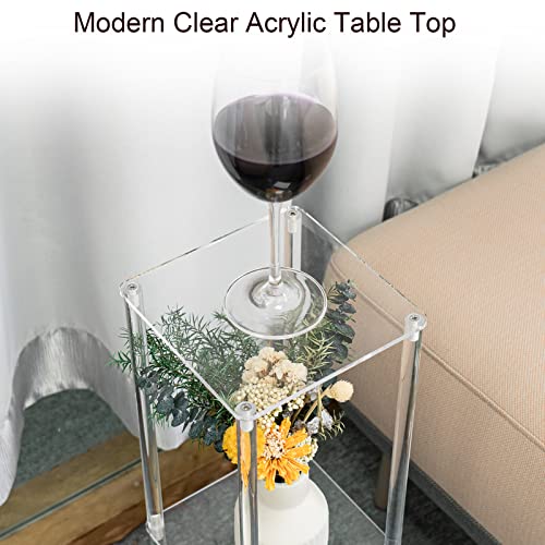 Aquiver Small Acrylic Drink Table - Square Sofa Side Table for Small Space, Living Room, Bedroom - Metal Base, 7'' L x 7'' W x 24'' H