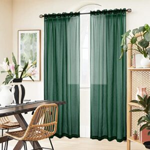 XTMYI Christmas Green Curtains 84 Inch Length for Living Room 2 Panels Set,Emerald Green Decor,Sheer Hunter Green Curtain for Bedroom Sliding Glass Patio Door 52x84 Inches Long,Dark Forest Green