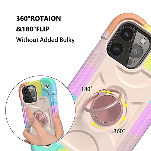 Cookiver for iPhone 13 Mini/iPhone 12 Mini Case 5.4 Inch with Ring Stand, with 2 Pack Glass Screen Protector + 1 Pack Camera Lens Protector,Heavy-Duty Military Grade Cover (Rainbow Pink)