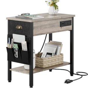 23 "end table with charging station- flip top narrow side tables with storage drawers/usb ports/outlets sofa couch bedside table night stand furniture for living room bedroom office small spaces