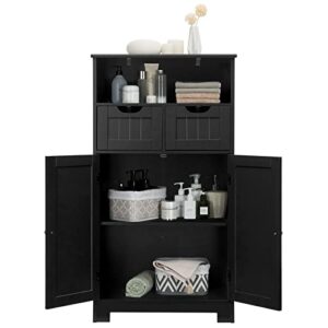 costway bathroom storage cabinet, freestanding storage organizer with 2 drawers & adjustable shelf, wooden floor cabinet for living room, bedroom, kitchen, entryway (black)