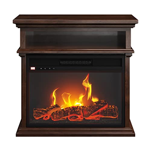 Electric Fireplace - 3-Sided Heater with Mantel and Shelf, Remote Control, LED Flames, Faux Logs, and Adjustable Settings by Northwest (Brown) (80-FPWF-M2)