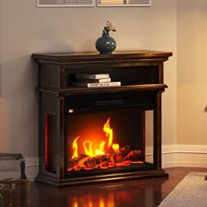 Electric Fireplace - 3-Sided Heater with Mantel and Shelf, Remote Control, LED Flames, Faux Logs, and Adjustable Settings by Northwest (Brown) (80-FPWF-M2)