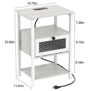 DOMYDEVM White Nightstand with Charging Station End Side Table with USB Ports and AC Outlets Modern Bedside Tables with Flip Storage Drawer and Open Shelf for Bedroom Living Room Office Dorm 1 Pack