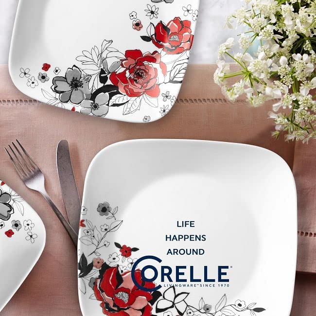 Corelle Chelsea Rose 16pc, Service for 4, Dinnerware Set, 8 plates 8 bowls, Chip & Break Resistant, Dinner Plates and Dinner Bowls, Corelleware Plates (1147225)