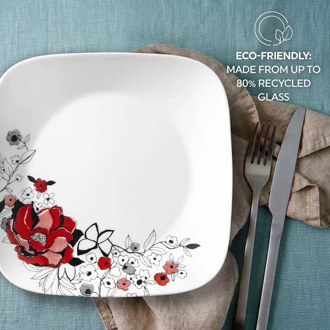 Corelle Chelsea Rose 16pc, Service for 4, Dinnerware Set, 8 plates 8 bowls, Chip & Break Resistant, Dinner Plates and Dinner Bowls, Corelleware Plates (1147225)