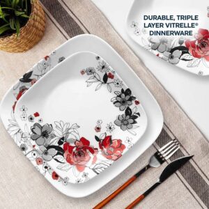 Corelle Chelsea Rose 16pc, Service for 4, Dinnerware Set, 8 plates 8 bowls, Chip & Break Resistant, Dinner Plates and Dinner Bowls, Corelleware Plates (1147225)