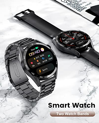 LIGE Smart Watch for Men Bluetooth Call Answering, Fitness Tracker Watch with Heart Rate/BP/Sleep Monitor Step Counter, 2023 1.3'' HD Full Touch Screen Waterproof Smartwatches for iPhone Android Black