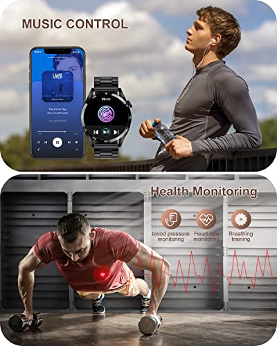 LIGE Smart Watch for Men Bluetooth Call Answering, Fitness Tracker Watch with Heart Rate/BP/Sleep Monitor Step Counter, 2023 1.3'' HD Full Touch Screen Waterproof Smartwatches for iPhone Android Black
