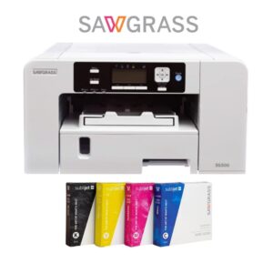 Sawgrass Virtuoso SG500 Sublimation Printer (Starter Package) with Designer Software, Dust Cover, Paper, Inks, Tape, 10 Pieces Sublimation Blanks, White