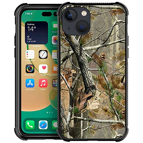 Yesad Compatible with iPhone 13 Mini Case,Real Jungle Camo Soft TPU Bumper Shockproof Tempered Glass Back Cover Case for Apple iPhone 13 Mini