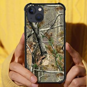 Yesad Compatible with iPhone 13 Mini Case,Real Jungle Camo Soft TPU Bumper Shockproof Tempered Glass Back Cover Case for Apple iPhone 13 Mini