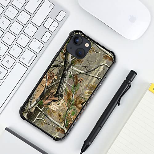 Yesad Compatible with iPhone 13 Mini Case,Real Jungle Camo Soft TPU Bumper Shockproof Tempered Glass Back Cover Case for Apple iPhone 13 Mini