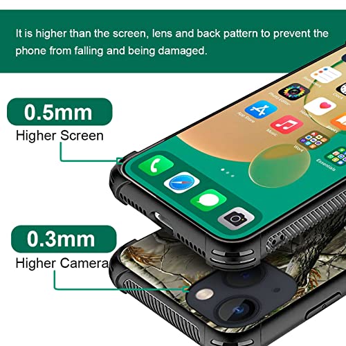 Yesad Compatible with iPhone 13 Mini Case,Real Jungle Camo Soft TPU Bumper Shockproof Tempered Glass Back Cover Case for Apple iPhone 13 Mini