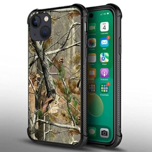 Yesad Compatible with iPhone 13 Mini Case,Real Jungle Camo Soft TPU Bumper Shockproof Tempered Glass Back Cover Case for Apple iPhone 13 Mini