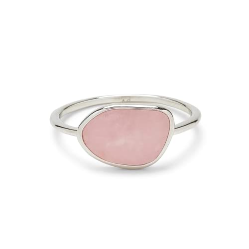 Pura Vida Ring Silver Mental Health Gemstone Ring - Handmade Ring with Rose Quartz, Brass Base with Rhodium Plating - Silver Rings for Women, Cute Rings for Teen Girls, Boho Jewelry for Women - Size 7