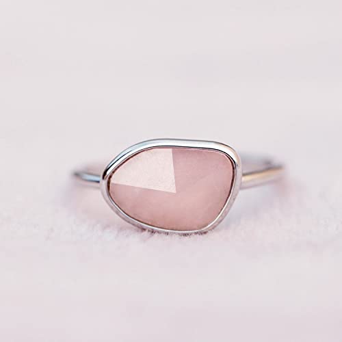Pura Vida Ring Silver Mental Health Gemstone Ring - Handmade Ring with Rose Quartz, Brass Base with Rhodium Plating - Silver Rings for Women, Cute Rings for Teen Girls, Boho Jewelry for Women - Size 7
