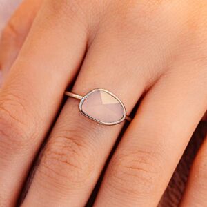 Pura Vida Ring Silver Mental Health Gemstone Ring - Handmade Ring with Rose Quartz, Brass Base with Rhodium Plating - Silver Rings for Women, Cute Rings for Teen Girls, Boho Jewelry for Women - Size 7