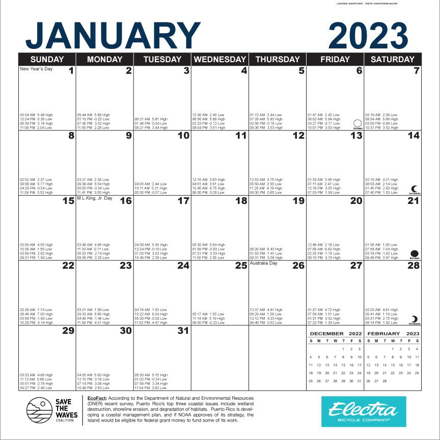 S & A PUBLISHING GLOBAL SURF 2023 SOUTHERN CALIFORNIA TIDE CALENDAR (12 in x 12 in) WALL BENEFITING SAVE THE WAVES, SURFING BOARD SPORTS