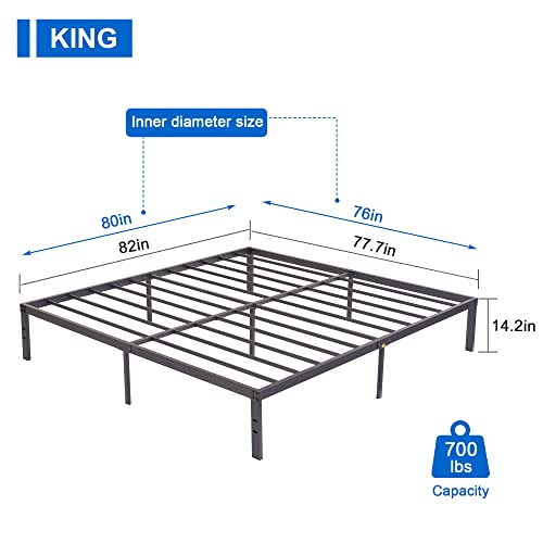 VECELO 14" King Metal Platform Bed Frame,Heavy Duty Steel Slat/Easy Assembly Mattress Foundation/No Box Spring Needed