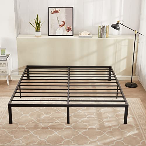 VECELO 14" King Metal Platform Bed Frame,Heavy Duty Steel Slat/Easy Assembly Mattress Foundation/No Box Spring Needed