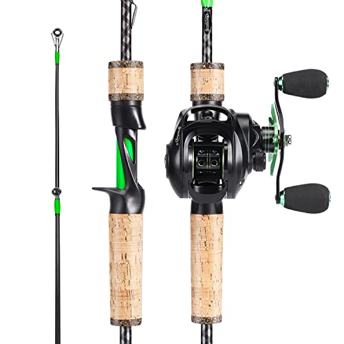 Sougayilang Fishing Rod Reel Combo, Fast Action 2 Pieces Fishing Pole with Baitcasting Reel-1.8M with BS Reel- Right Handed- Green