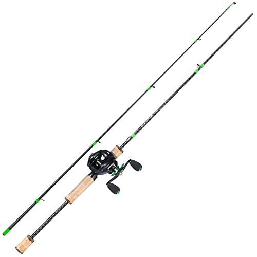 Sougayilang Fishing Rod Reel Combo, Fast Action 2 Pieces Fishing Pole with Baitcasting Reel-1.8M with BS Reel- Right Handed- Green