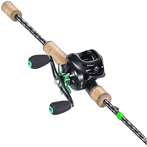 Sougayilang Fishing Rod Reel Combo, Fast Action 2 Pieces Fishing Pole with Baitcasting Reel-1.8M with BS Reel- Right Handed- Green