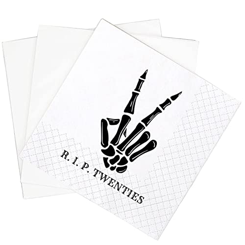 SharkBliss RIP Twenties Cocktail Napkins, 100 Pack RIP Twenties Death to My 20s Dirty 30 Birthday Paper Cocktail Beverage Napkins in Bulk for 30th Birthday | 2-Ply, 5x5" (RIP Twenties Napkins)