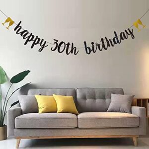 Happy 30th Birthday Banner,Pre-Strung, 30TH Birthday Party Garlands Bunting Sign Photo Props Backgrounds,30 Years Old Birthday Party Decorations Supplies,Letters Black,ABCpartyland