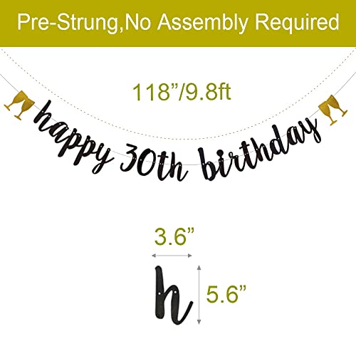 Happy 30th Birthday Banner,Pre-Strung, 30TH Birthday Party Garlands Bunting Sign Photo Props Backgrounds,30 Years Old Birthday Party Decorations Supplies,Letters Black,ABCpartyland