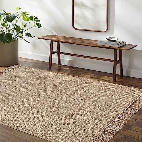 Collive Comfy Area Rug 4' x 6', Tan/Cream Woven Cotton Bedroom Rugs, Modern Indoor Accent Rug Floor Carpet with Tassel for Living Room, Nursery Room, Dining Room, Bedside, Office, Patio Decor