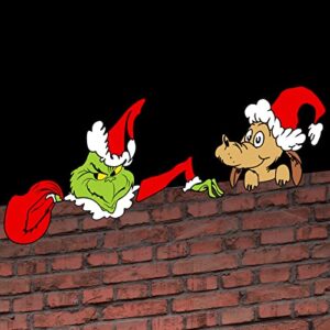 christmas decorations outdoor fence peeker - funny christmas fence yard signs with thief stole head arm bag and dog for holiday xmas garden courtyard wall decorations
