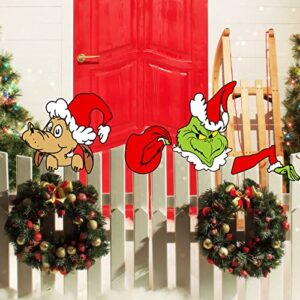 Christmas Decorations Outdoor Fence Peeker - Funny Christmas Fence Yard Signs with Thief Stole Head Arm Bag and Dog for Holiday Xmas Garden Courtyard Wall Decorations