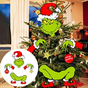 guass christmas decorations for tree - funny christmas tree ornament thief stole tree topper head arms and legs for holiday xmas home party decorations, green