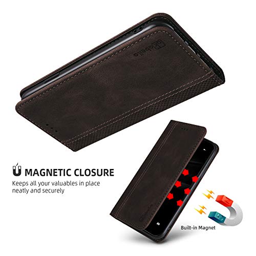 AKABEILA for Oppo A97 5G Case Luxury PU Leather Flip Case Folio Wallet Phone Case Cover with Card Holder Magnetic Closure Kickstand 6.7" Dark Brown