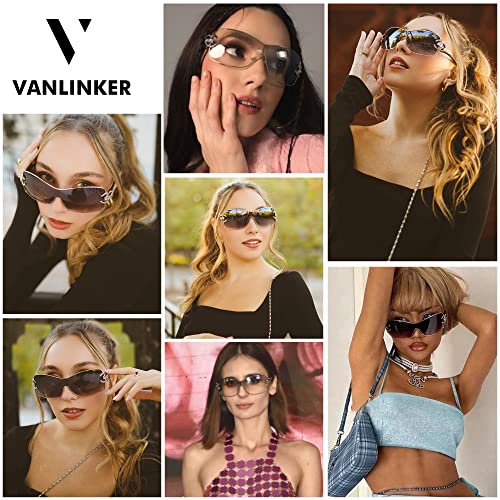 VANLINKER Wrap Around Y2K Sunglasses for Women Men Trendy Oversized Sun Glasses Fashion Shield Frameless Shades Gradient Grey VL9704