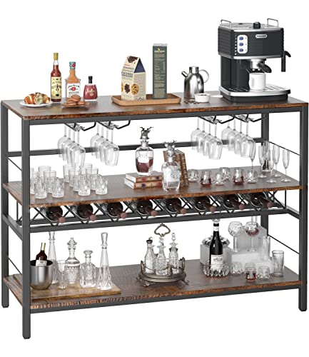 COZY EAGLE Coffee Bar Cart, Bar Carts for The Home, Mini Bar Cart, Coffee Bar Cabinet with Storage, Wine Rack, Mini Coffee Bar Table for Home, Kitchen, and Liquor Buffet Cabinet - 39.4 inch - Rustic